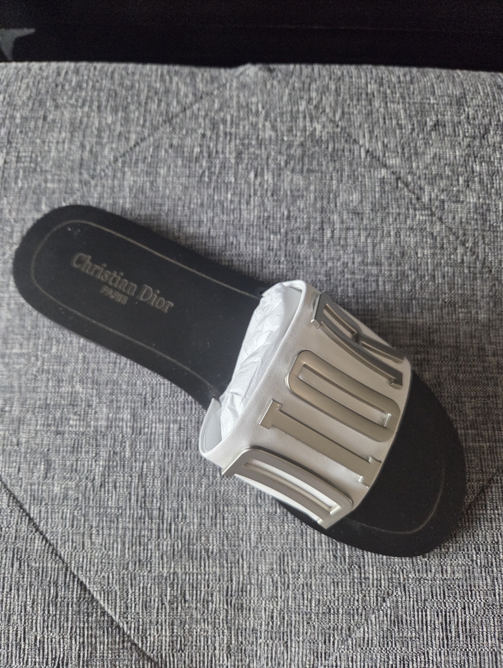 Christian Dior Diorevolution Slide Flat Sandal White Silver Metal Logo Size 8.5 - Picture 8 of 14